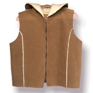 LAUREN RALPH LAUREN Faux Suede Vest Sherpa Lined Hooded Shearling 1X